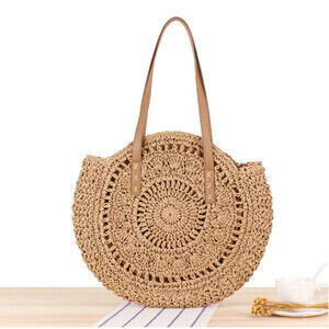 Geometric Pattern Beach Bag In Brown